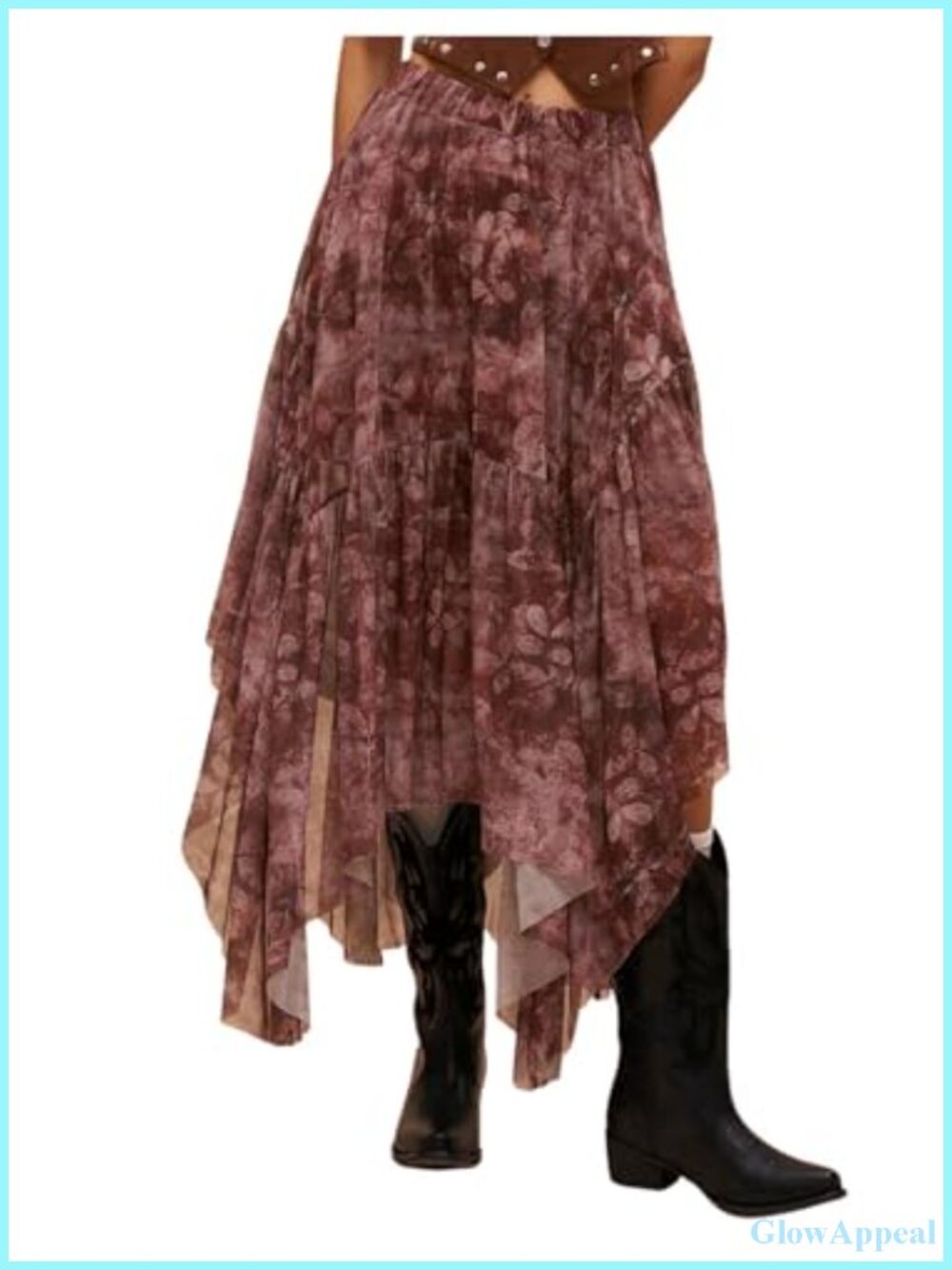 Flowy High Rise Floral Midi Skirt - Elastic Waist Boho Pirate Skirt